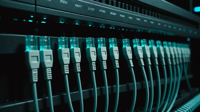 Close-up of server cable connections in a dark rack