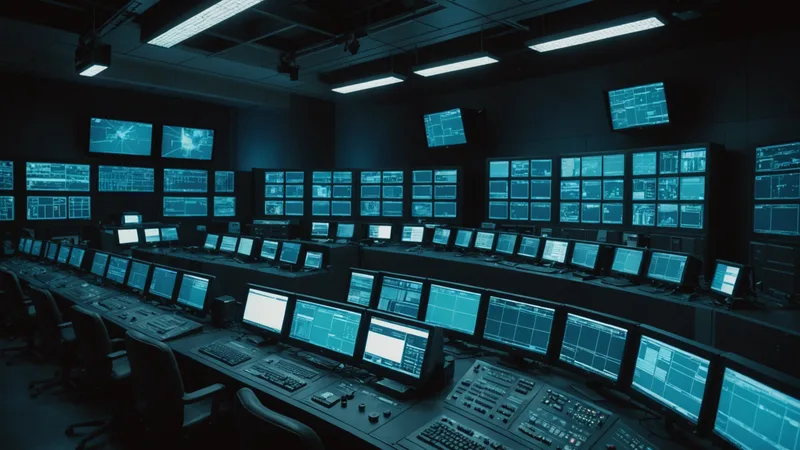 Broadcast control room with monitor walls